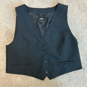 Zara dark gray micro pinstripe vest welt pockets Sz L NWOT